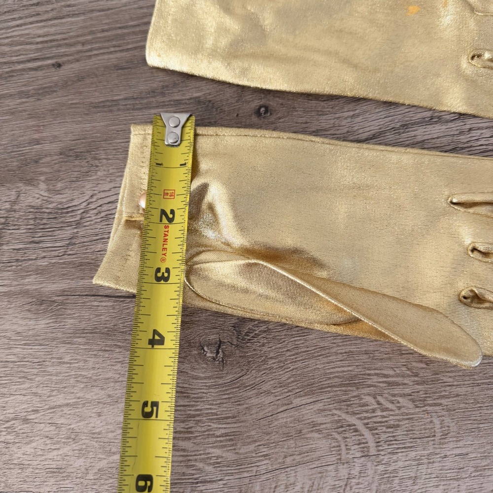 Vintage Gold Metallic Ladies Gloves Western Germany Glam Size M Faux Pearl 50's? - Picture 4 of 7